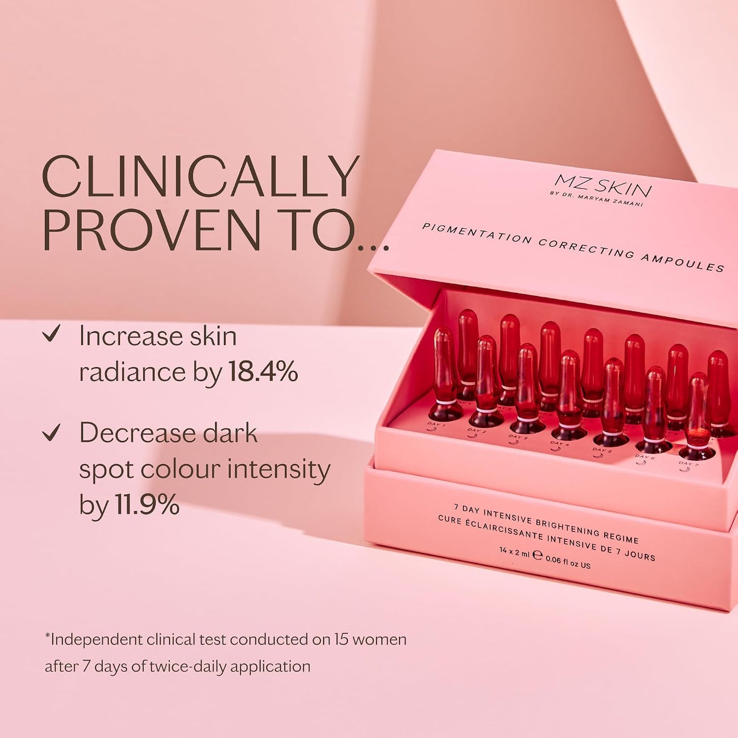 MZ SKIN Pigmentation Correcting Ampoules 0.06 fl oz x 14 | 7-Day Brightening Treatment with Tranexamic Acid & Alpha Arbutin | For Dark Spots & Uneven Skin Tone