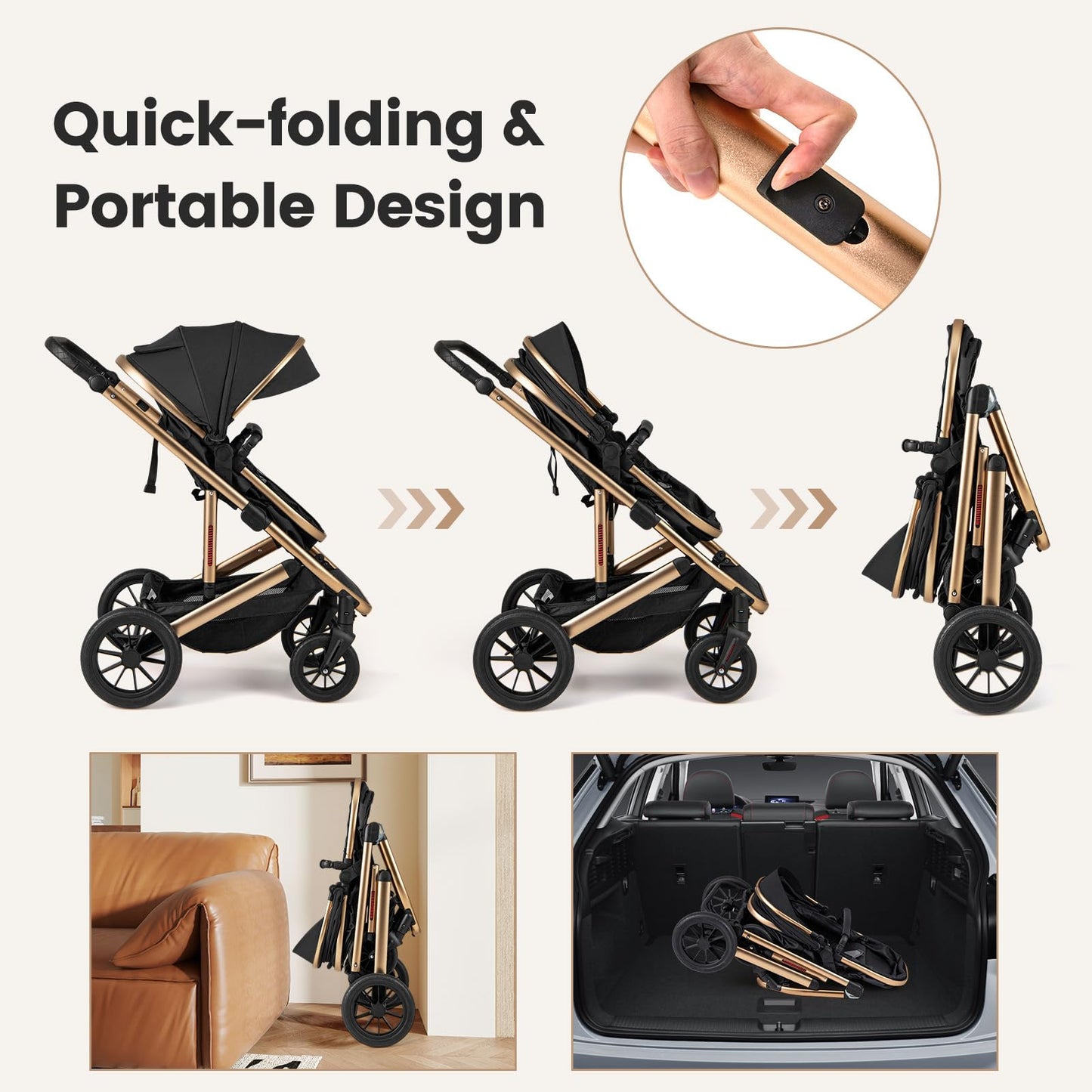 INFANS 2 in 1 Baby Stroller, Folding Newborn Pram Convertible Stroller Bassinet for Infant Foldable High Landscape Shock Absorption with Reversible Seat Aluminum Structure for Pushchair