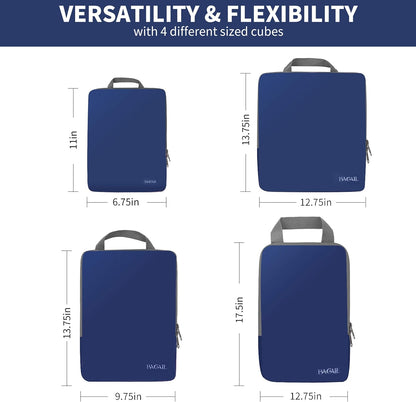 BAGAIL 4er-Set Kompressions-Packwürfel Reise-erweiterbare Packorganizer (Schwarz, 4er-Set)