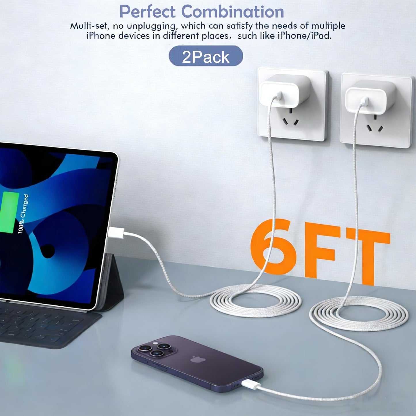 [Apple MFi Certified]10FT Fast iPhone Charger,Extra Long Apple Charger Fast Charging 2Pack USB C Charger Block Plug + 10Foot Lightning Cable Cord for iPhone 14/Pro/Pro Max/Plus/13/12/11/XS/XR/X/SE2022