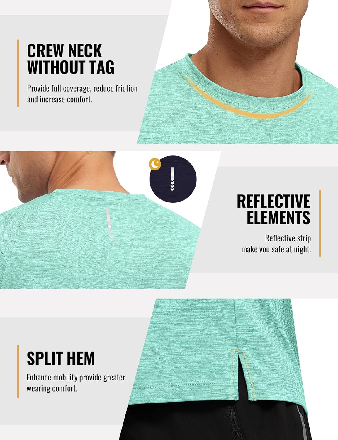 Rdruko Herren Kurzarm Trainingsshirts – Trockene Passform – Feuchtigkeitstransportierend – Für Laufen, Fitnessstudio, aktiven Sport