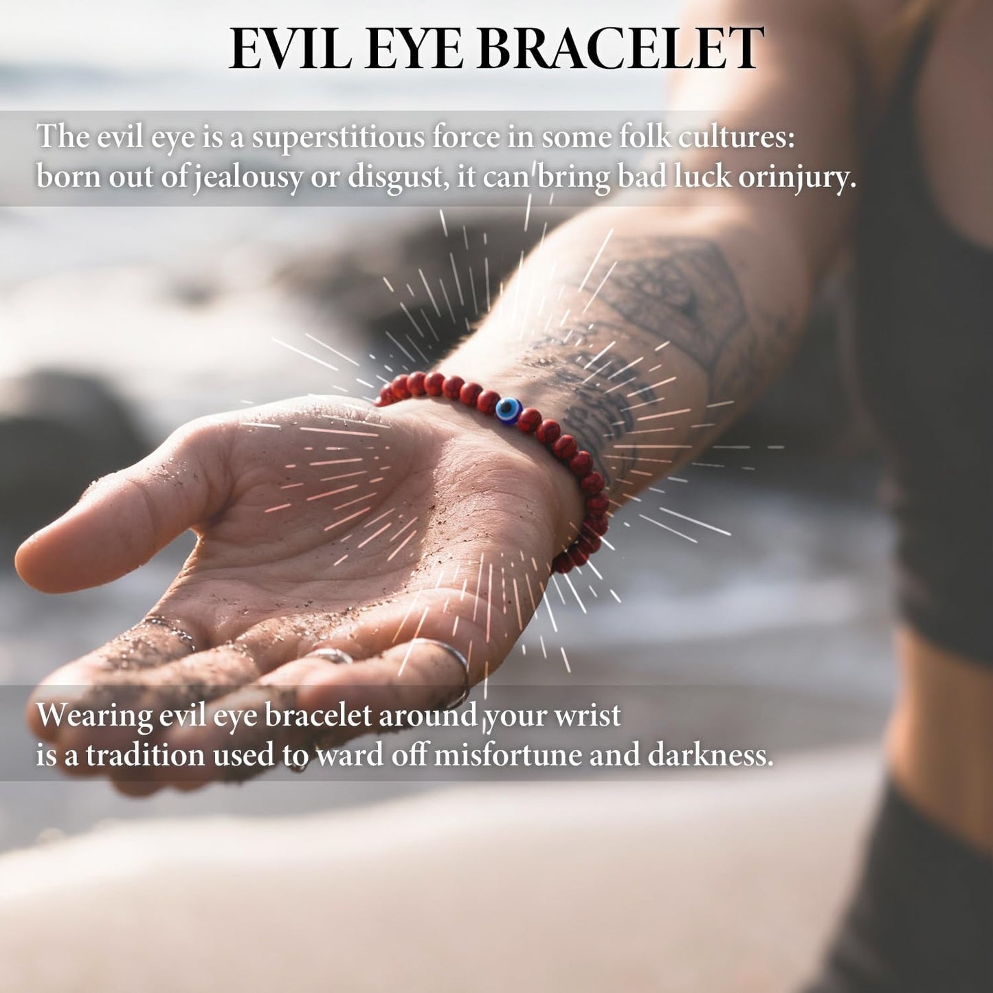 6 mm Böses Auge Armband aus schwarzen Kristallen – verstellbares Set aus Natursteinen für Herren und Damen, Schutzamulett als Geschenk für den Alltag/Geburtstag/Jahrestag