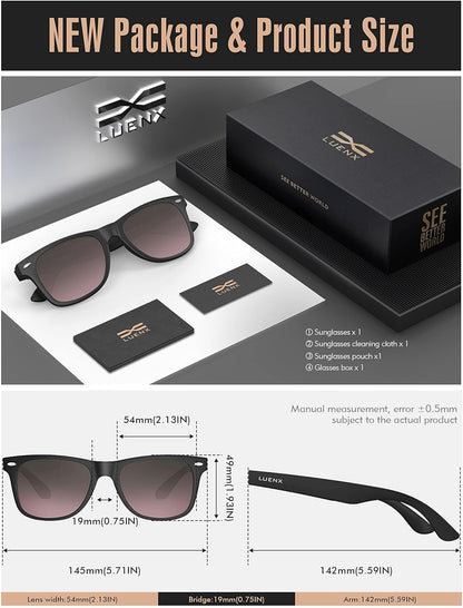 LUENX Polarisierte Sonnenbrillen für Herren und Damen, quadratische Fassung – UV-400-Schutz, 54 mm