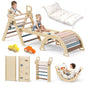 BlueWood Pikler Triangle Set with Cushion, 8-in-1 Climbing Toys for Toddlers, Montessori Philosophy Play Jungle Gym with Arch, Ramp, Ladder(Natural Wood)