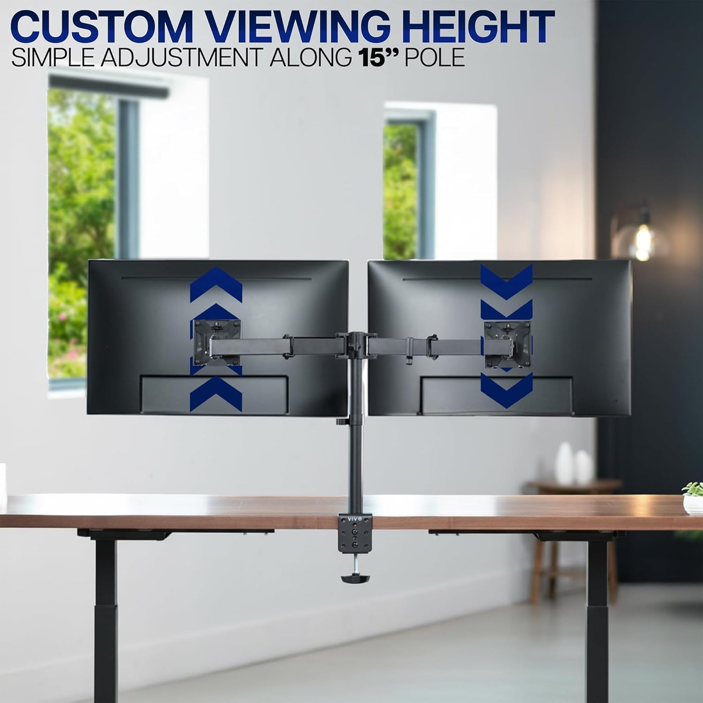 VIVO Dual-Monitor Tischhalterung, für 2 Bildschirme bis zu 30 Zoll und je 10 kg, Hochleistungs-Stahlständer voll verstellbar mit Klemme und Tülle, Schwarz, STAND-V002