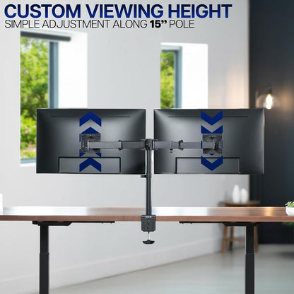 VIVO Dual-Monitor Tischhalterung, für 2 Bildschirme bis zu 30 Zoll und je 10 kg, Hochleistungs-Stahlständer voll verstellbar mit Klemme und Tülle, Schwarz, STAND-V002