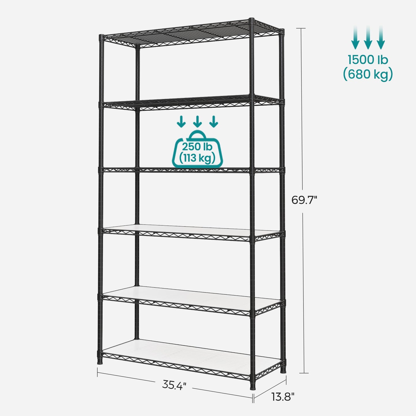 SONGMICS Storage Shelf, Small Metal Wire Shelving Unit, Adjustable Shelves, for Small Spaces, Garage, Bedroom, Living Room, Kitchen, Pantry, 5 Tier, 11.8 x 11.8 x 47.6 Inches, Ink Black ULGR123BH01