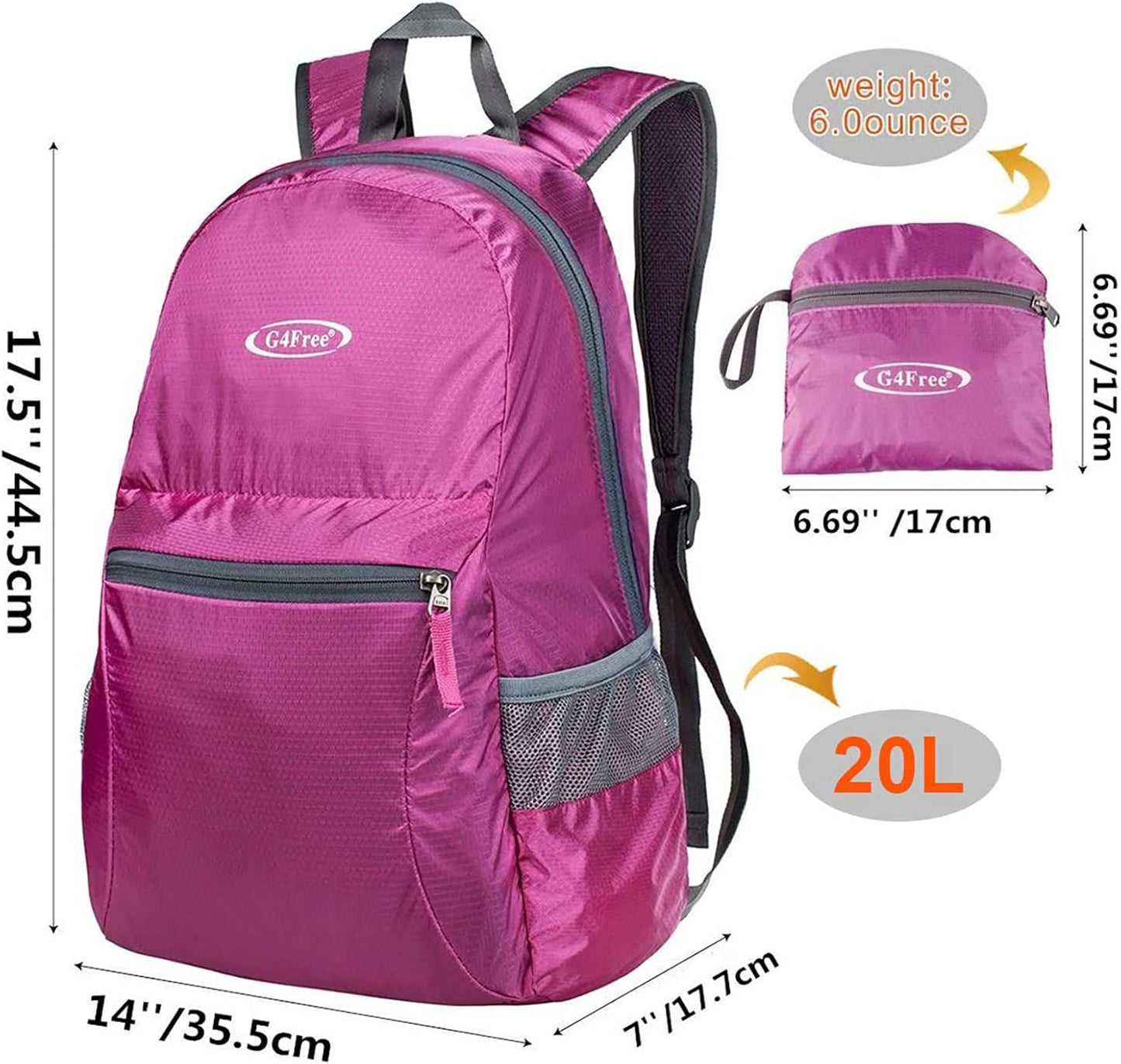 G4Free 20L Lightweight Packable Backpack Foldable Travel Hiking Daypack for Men and Women