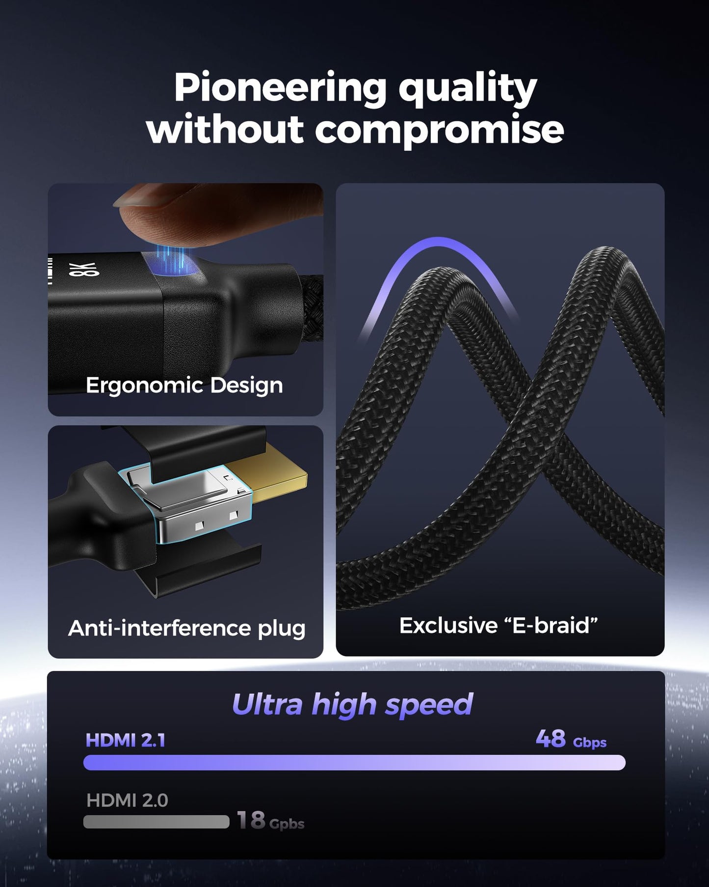 Silkland Zertifiziertes HDMI 2.1 Kabel, [4K@240Hz 144Hz 120Hz, 8K@60Hz] 1440P Ultra High Speed HDMI Kabel 48Gbps (Verbessertes geflochtenes Design), HDR10+, eARC, HDCP 2.3, Kompatibel mit Xbox/PS5/PS4/Roku TV-2m