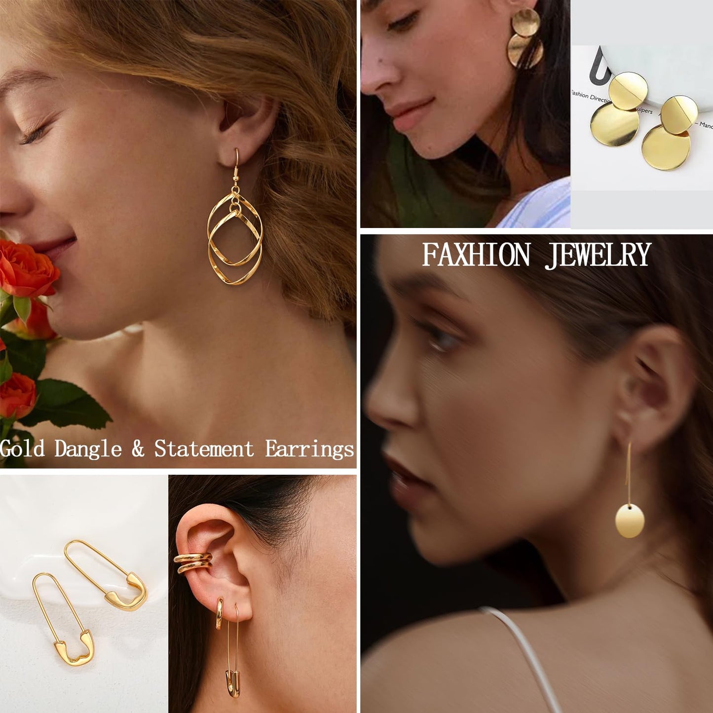 42 Paar goldene Creolen für Damen, Modisches klobiges Perlenohrring-Multipack, gedrehter Statement-Ohrring-Pack, hypoallergene kleine große Creolen für Geburtstagsfeiern (Gold-42 Paare)
