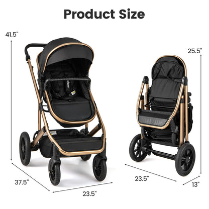 INFANS 2 in 1 Baby Stroller, Folding Newborn Pram Convertible Stroller Bassinet for Infant Foldable High Landscape Shock Absorption with Reversible Seat Aluminum Structure for Pushchair