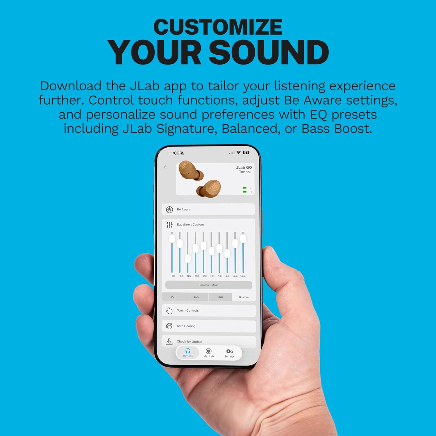 JLab, Go Air Pop+ Tones, True Wireless Earbuds, Bluetooth, IPX4, Dual Connect, EQ3 Sound, 4975 C