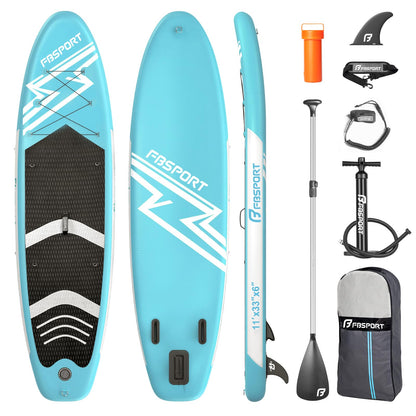 FBSPORT 11' Premium Stand Up Paddle Board, Yoga Board with SUP Accessories & Carry Bag | Wide Stance, Surf Control, Non-Slip Deck, Leash, Paddle and Pump for Youth & Adult