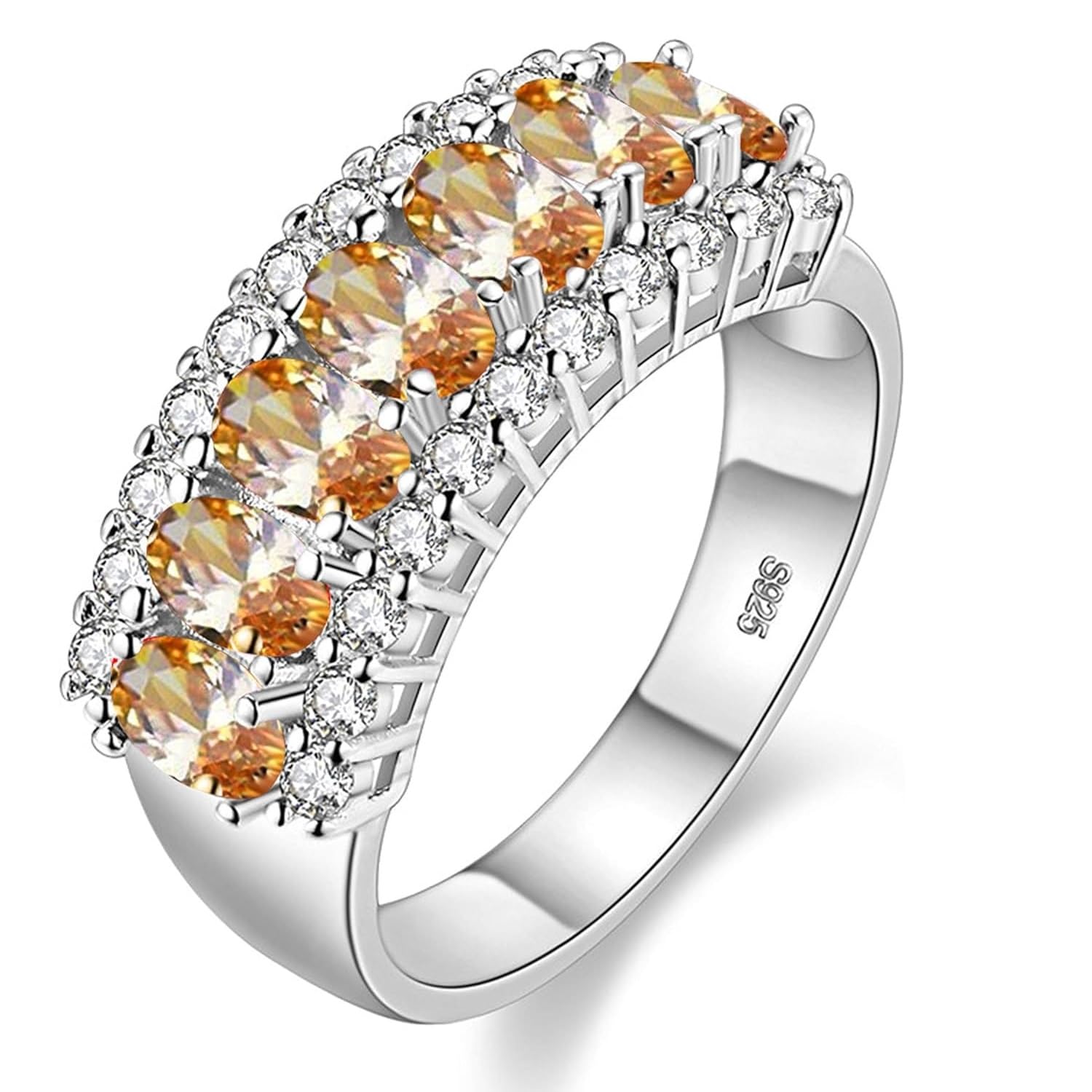 Uloveido Women's Gold Plated 7 Stones Eternity Band Ring Half Moon Design Wedding Bands with Oval CZ J501