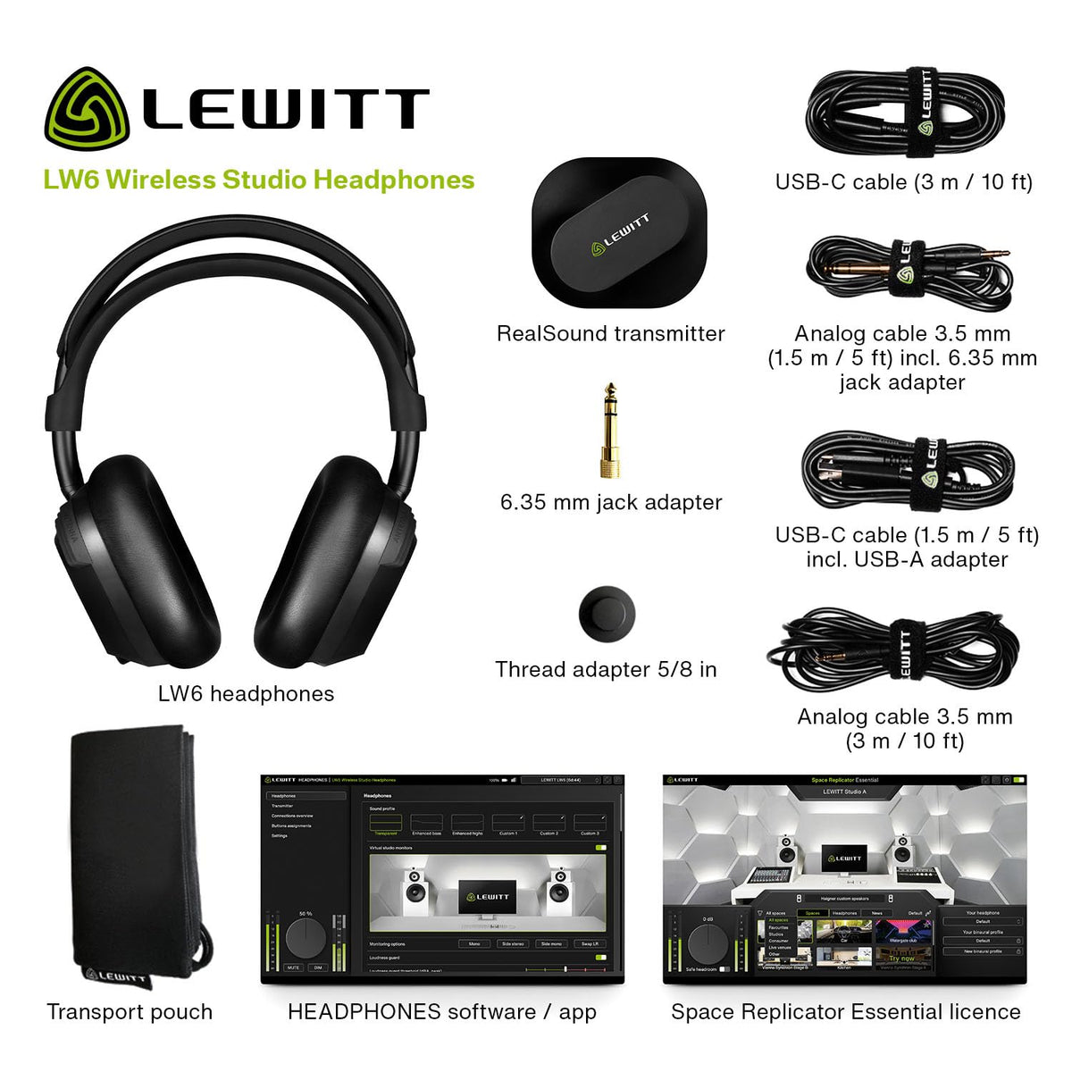 Lewitt LW6 Wireless Studio Headphones with Uncompressed, Ultra-Low Latency Audio and Premium Sound Quality - Ideal for Professional Mixing, Mastering, Monitoring, and Audio Recording.