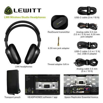 Lewitt LW6 Wireless Studio Headphones with Uncompressed, Ultra-Low Latency Audio and Premium Sound Quality - Ideal for Professional Mixing, Mastering, Monitoring, and Audio Recording.