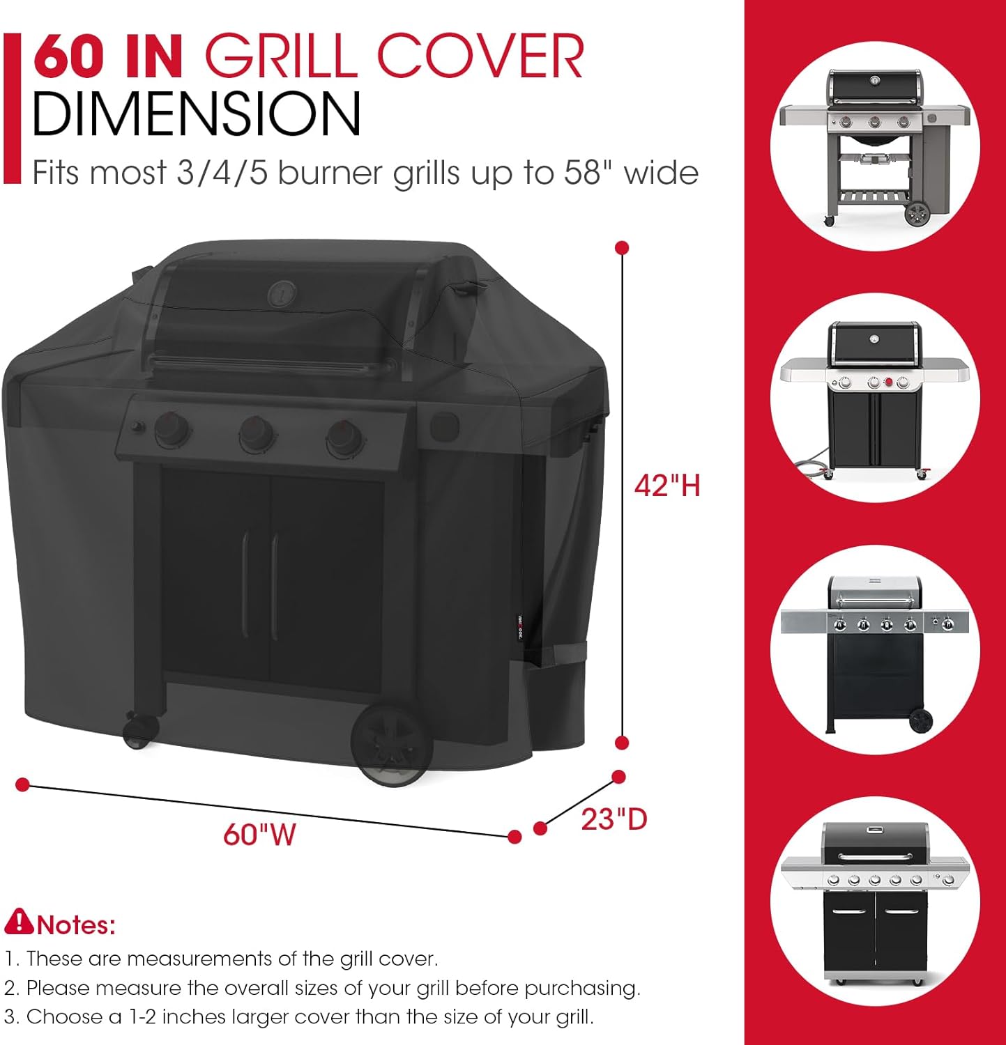 UNICOOK BBQ Abdeckung 60 Zoll, Hochleistungs-Wasserdichte Grillabdeckung, Spezielle Licht- und UV-beständige Outdoor-Grillabdeckung, Grillzubehör Kompatibel mit Weber Char-Broil Nexgrill und mehr