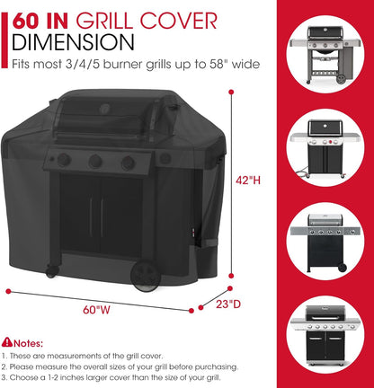 UNICOOK BBQ Abdeckung 60 Zoll, Hochleistungs-Wasserdichte Grillabdeckung, Spezielle Licht- und UV-beständige Outdoor-Grillabdeckung, Grillzubehör Kompatibel mit Weber Char-Broil Nexgrill und mehr
