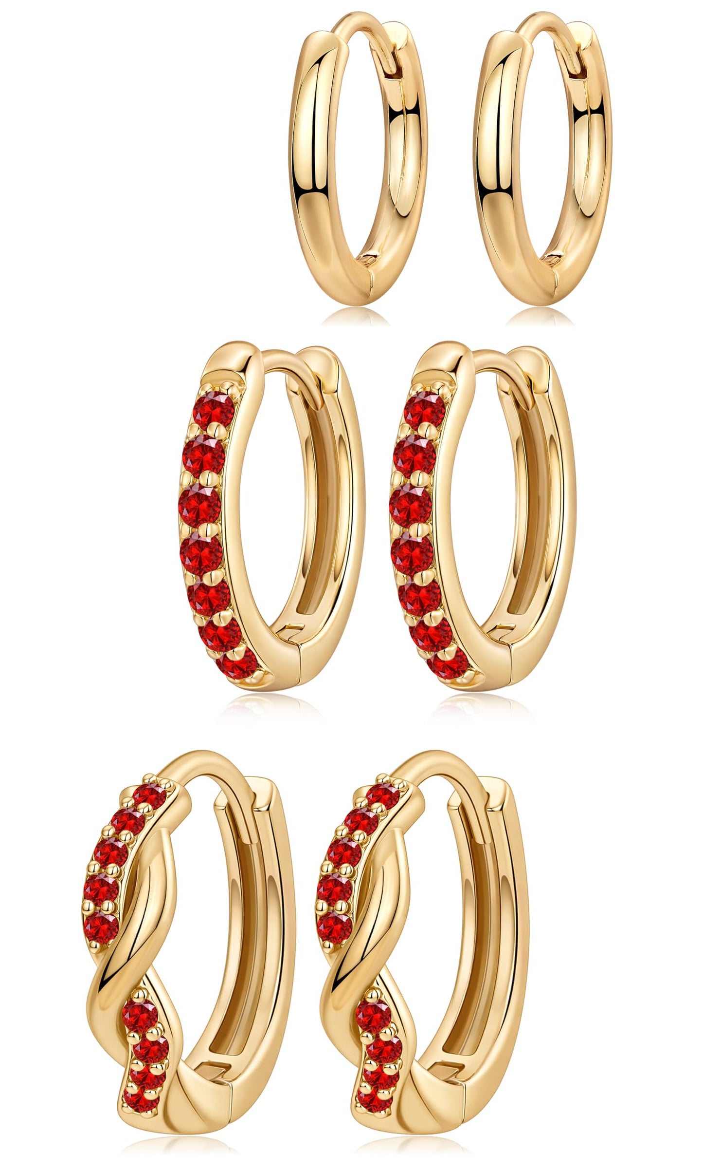 Inerney 14K Gold Plated Huggie Hoop Earrings for Women, Small Sterling Silver Earring Set Hypoallergenic Cartilage Helix Stacks, Mini Dainty Cute Trendy Birthstone Jewelry Gift for Multiple Piercings