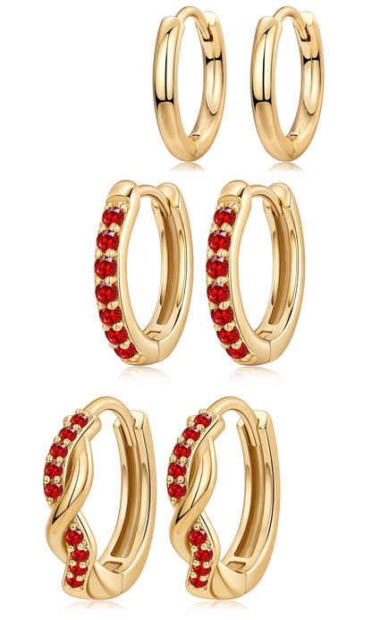 Inerney 14K Gold Plated Huggie Hoop Earrings for Women, Small Sterling Silver Earring Set Hypoallergenic Cartilage Helix Stacks, Mini Dainty Cute Trendy Birthstone Jewelry Gift for Multiple Piercings