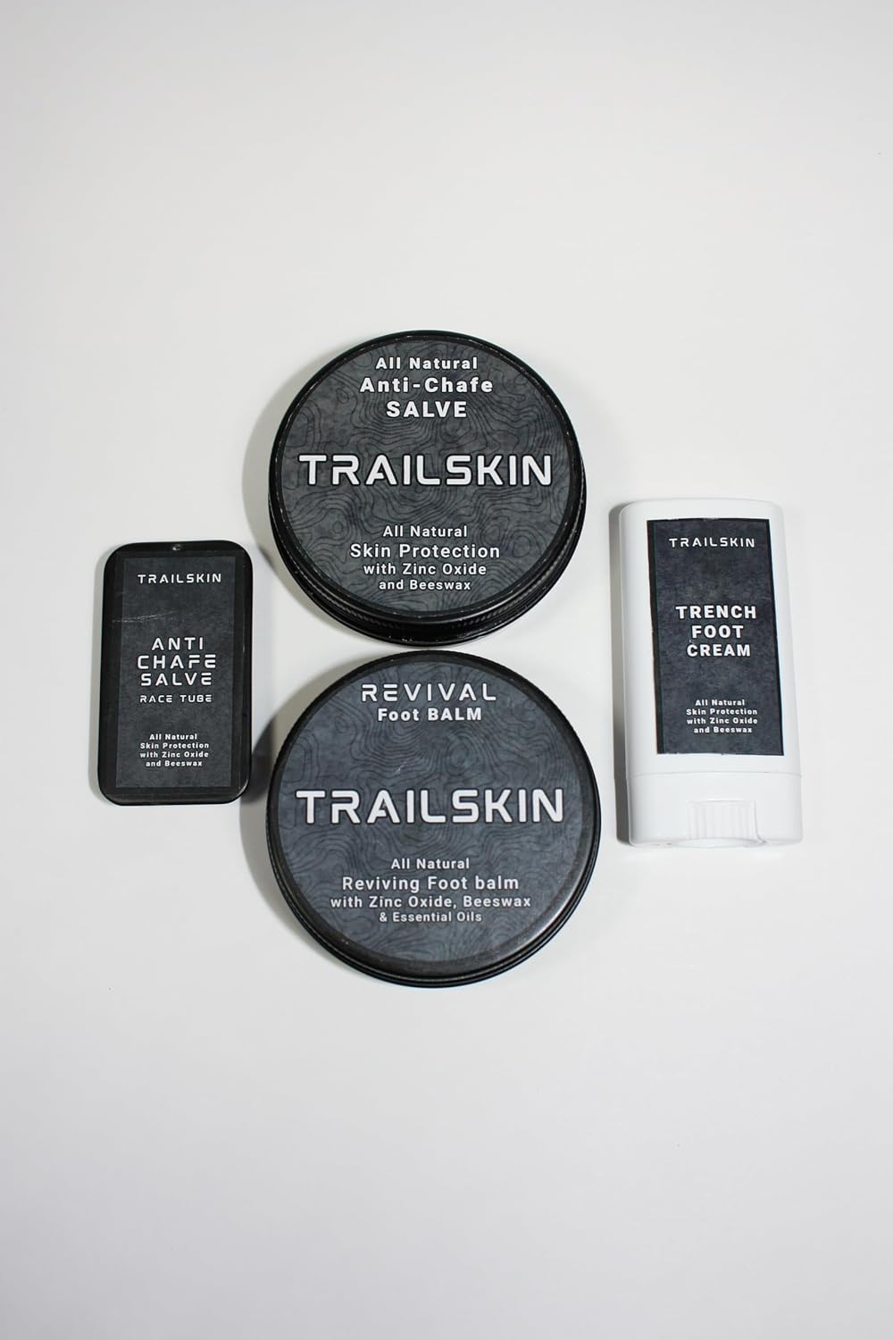 Ultra Bundle - 60g Anti-ChafeSalve, 60g Revival Foot Balm Balm, 15g TrailSkinTrench Foot Cream, 22g Anti-Chafe Race Tin - Moisturizer for Trsil Running, Hiking, Running, Outdoor Activities