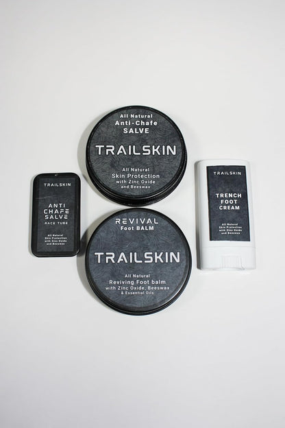 Ultra Bundle - 60g Anti-ChafeSalve, 60g Revival Foot Balm Balm, 15g TrailSkinTrench Foot Cream, 22g Anti-Chafe Race Tin - Moisturizer for Trsil Running, Hiking, Running, Outdoor Activities