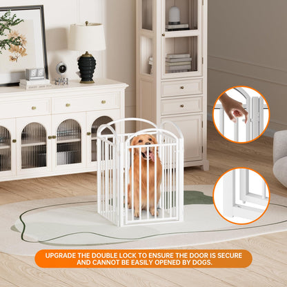 SNUOWU 4 Panels Full Matel Freestanding Dog Gates with Door, 96"Extra Wide 36"Tall Free Standing Dog Pet Gate for Indoor & Outdoor. Foldable Pet Fences for Doorways, House, Stairs, Porch, Deck, Yard