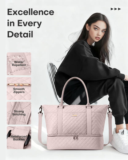 HOTOR Reisetasche - Große Weekender-Tasche für Frauen, Handgepäck mit Schuhfach, Übernachtungstasche mit Kulturtasche für Reiseutensilien und Reisezubehör, Schwarz, 34,0 x 45,0 x 20,0 cm