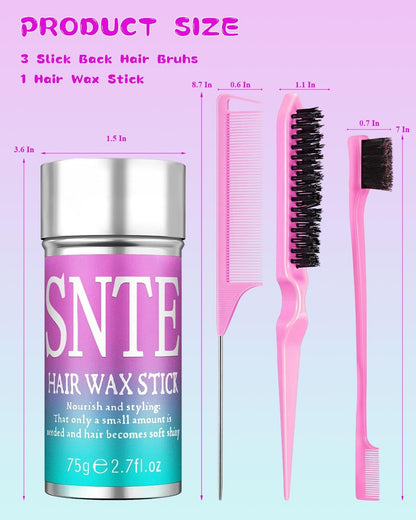 Haarbürste für Sleek-Look, Haarwachs-Stick für glatte abstehende Haare, gegen Frizz, für elegante Pferdeschwänze, Dutts – Gel, Pomade, Balsam-Stick für Frauen – Styling-Accessoires für Mädchen, Kinder