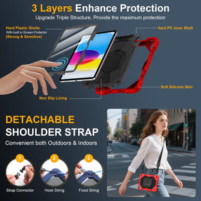 Case for iPad A16 11th Generation 11 Inch 2025, Auorld for iPad 10th Generation 10.9 inch 2022 case with Screen Protector, 360 Degree Rotating Stand Shoulder Strap Pencil Holder, Navy Pink