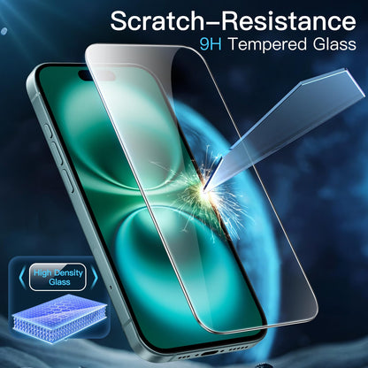 JETech Displayschutzfolie für iPhone 16 6,1 Zoll, gehärtetes Glas mit einfachem Installationstool, Case-Friendly, HD Klar, 3 Stück
