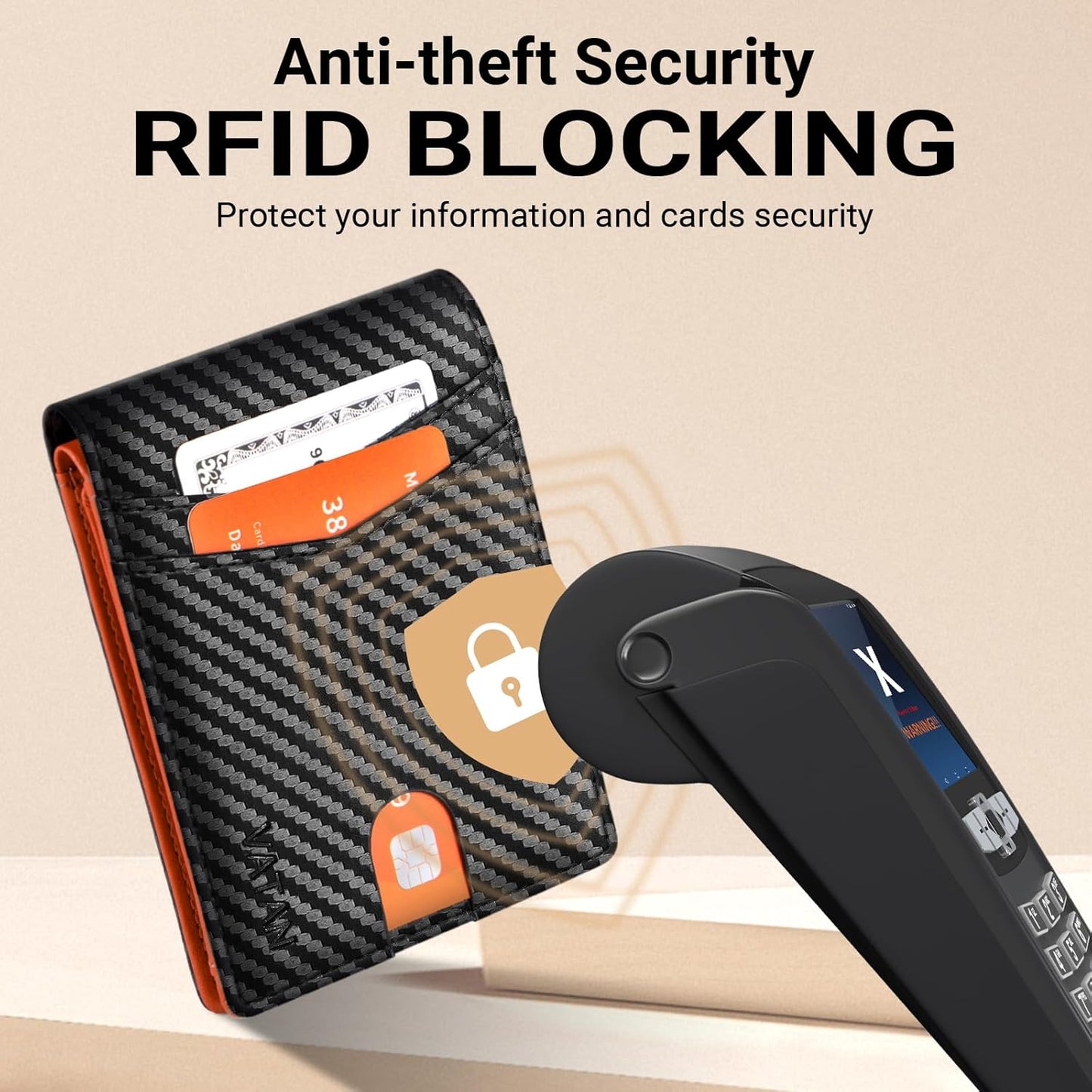 VATAN Herren Slim Wallet RFID Schutz Leder Kreditkartenetui für 15 Karten, Bifold Minimalistisches Dünnes Portemonnaie mit 2 Ausweisfenstern und Geldscheinfach, mit Geschenkbox (Carbon Fiber Schwarz)