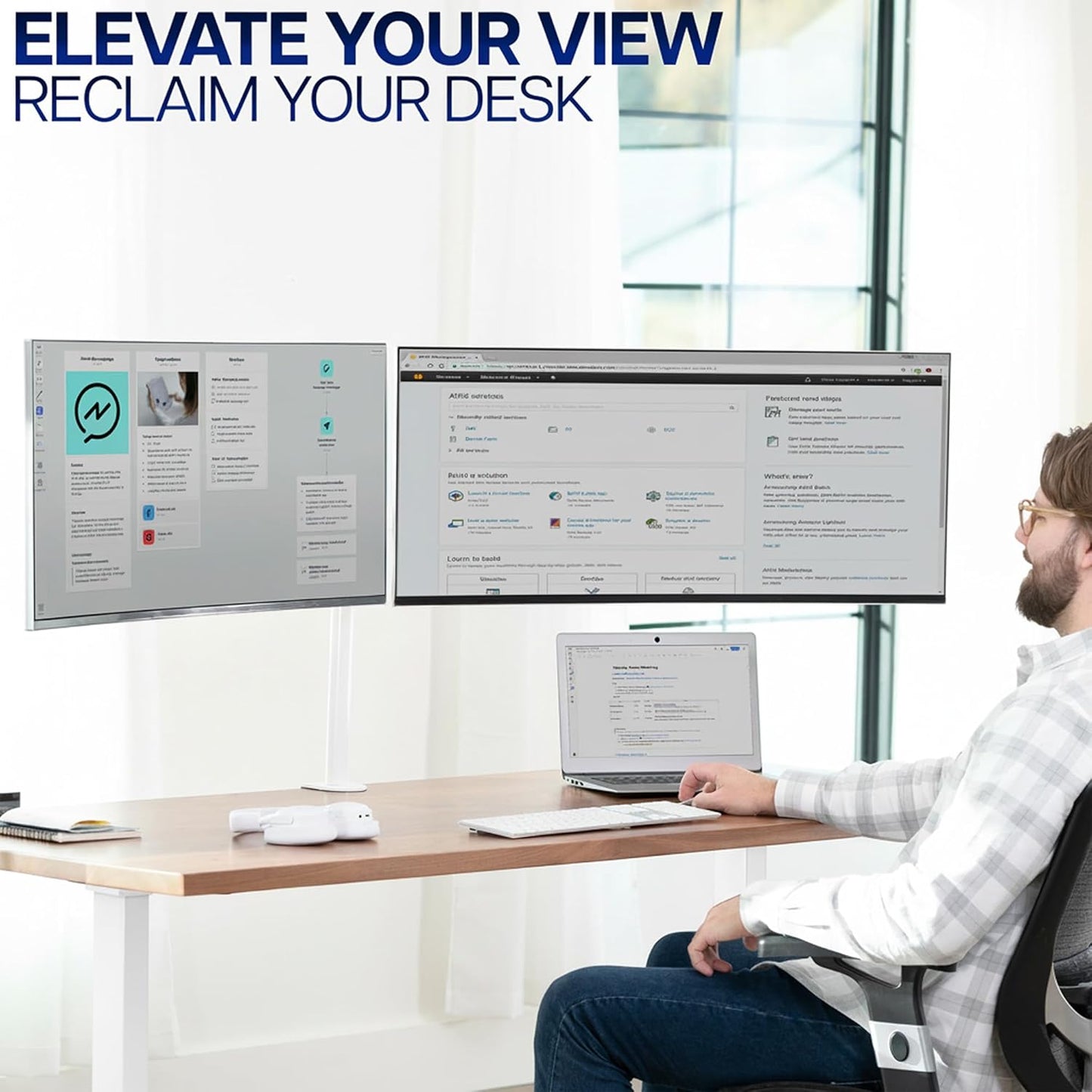 VIVO Dual-Monitor Tischhalterung, für 2 Bildschirme bis zu 30 Zoll und je 10 kg, Hochleistungs-Stahlständer voll verstellbar mit Klemme und Tülle, Schwarz, STAND-V002