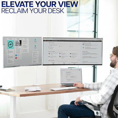 VIVO Dual-Monitor Tischhalterung, für 2 Bildschirme bis zu 30 Zoll und je 10 kg, Hochleistungs-Stahlständer voll verstellbar mit Klemme und Tülle, Schwarz, STAND-V002