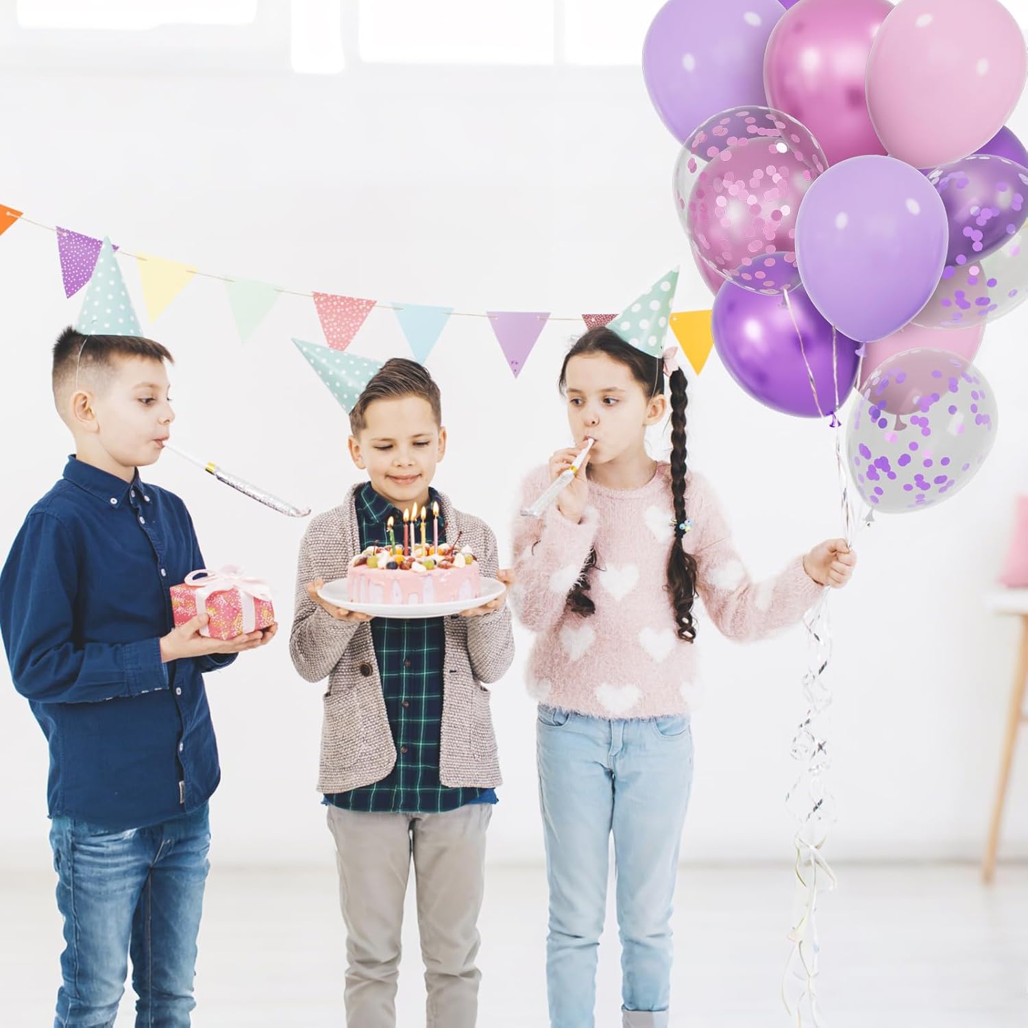 68Pcs Pink and Purple Balloons 12 Inch Metallic Purple Pink Latex Balloon Confetti ballons with Ribbons Party Balloons for Wedding Girls Birthday Baby Shower Decorations.
