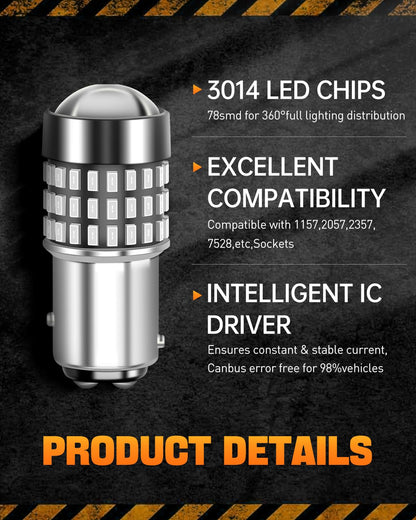 LUYED 3157 LED Bulbs Reverse Light Xenon White 1800 Lumens Super Bright 78 SMD 3056 3156 3057 4157 LED Bulbs,Used for Back Up Reverse Lights,Brake Lights,Tail Lights,Turn Signal Lights,Pack of 2