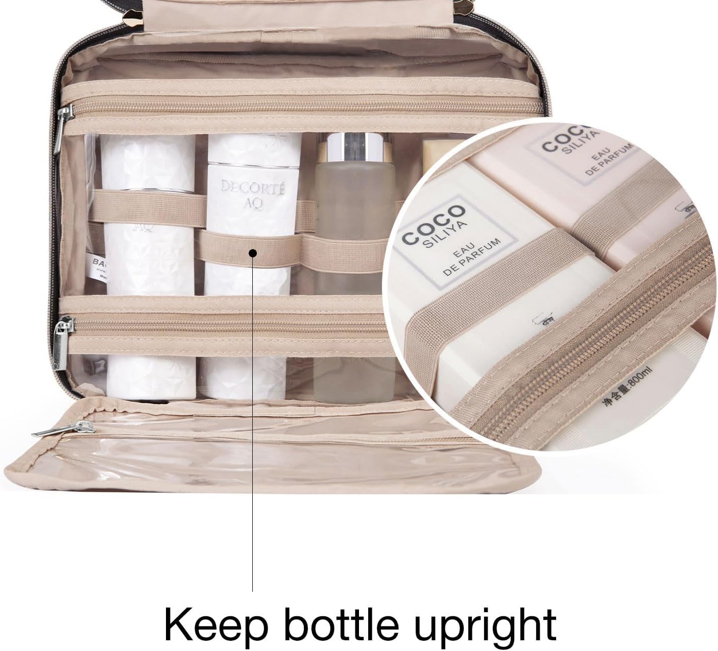 BAGSMART Kulturbeutel Reise-Organizer mit Aufhängehaken, wasserdichte Make-up-Kosmetiktasche für Zubehör, Shampoo, Standardbehälter, Toilettenartikel
