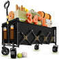Extra Long Collapsible Wagon Cart, 480LBS Heavy Duty Utility Wagons with All-Terrain Wheels, Foldable Grocery Carts for Gardening, Shopping, Beach, Camping, Black