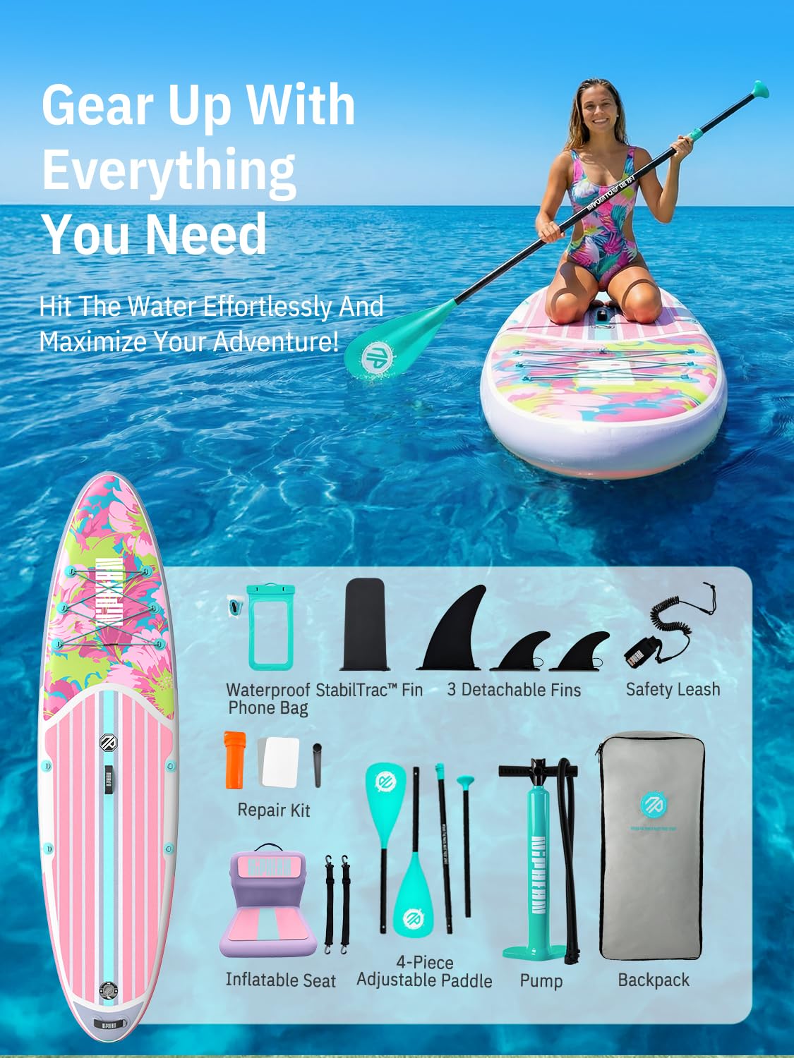 Niphean Inflatable Stand Up Paddle Board with SUP Accessories, Anti-Slip EVA Deck, 10’6’’ Inflatable Paddle Boards for Adults & Youth of All Skill Levels