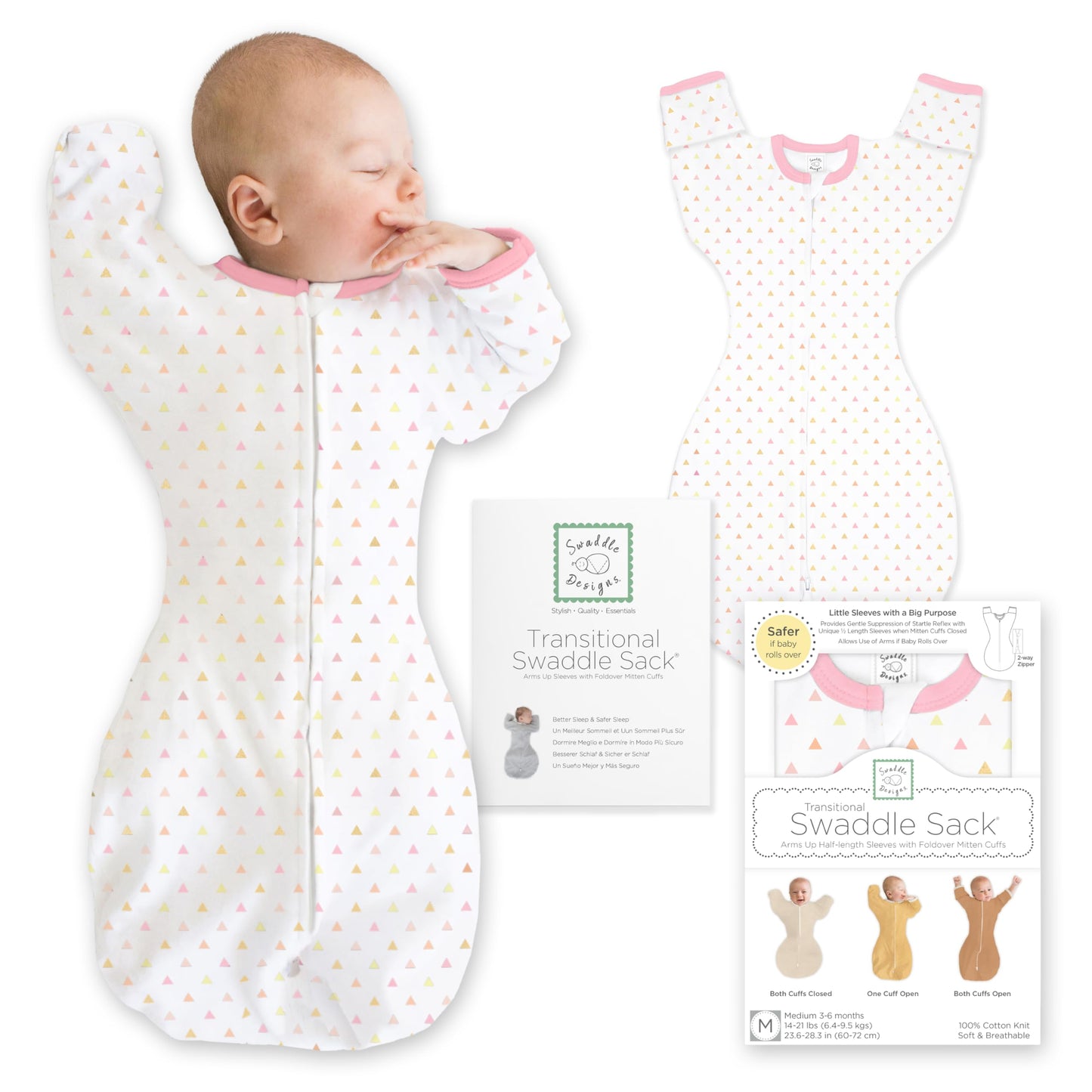 SwaddleDesigns Swaddle Sack with Arms Up Half-Length Sleeves and Mitten Cuffs,