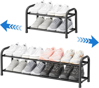 ENJOYBASICS Erweiterbare Schuhregale aus Metall für den Kleiderschrank, 3-stöckiges verstellbares Schuh-Organizer-Regal, schwarz, freistehendes Schuhregal für den Eingangsbereich