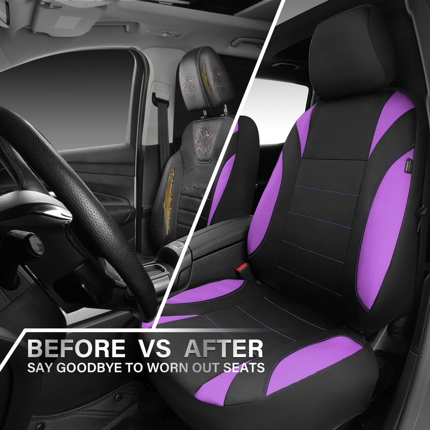 CAR Pass Neoprene Waterproof Two Front Car Seat Covers Set- Universal Fit for Vehicles, Airbag Compatiable(Black)