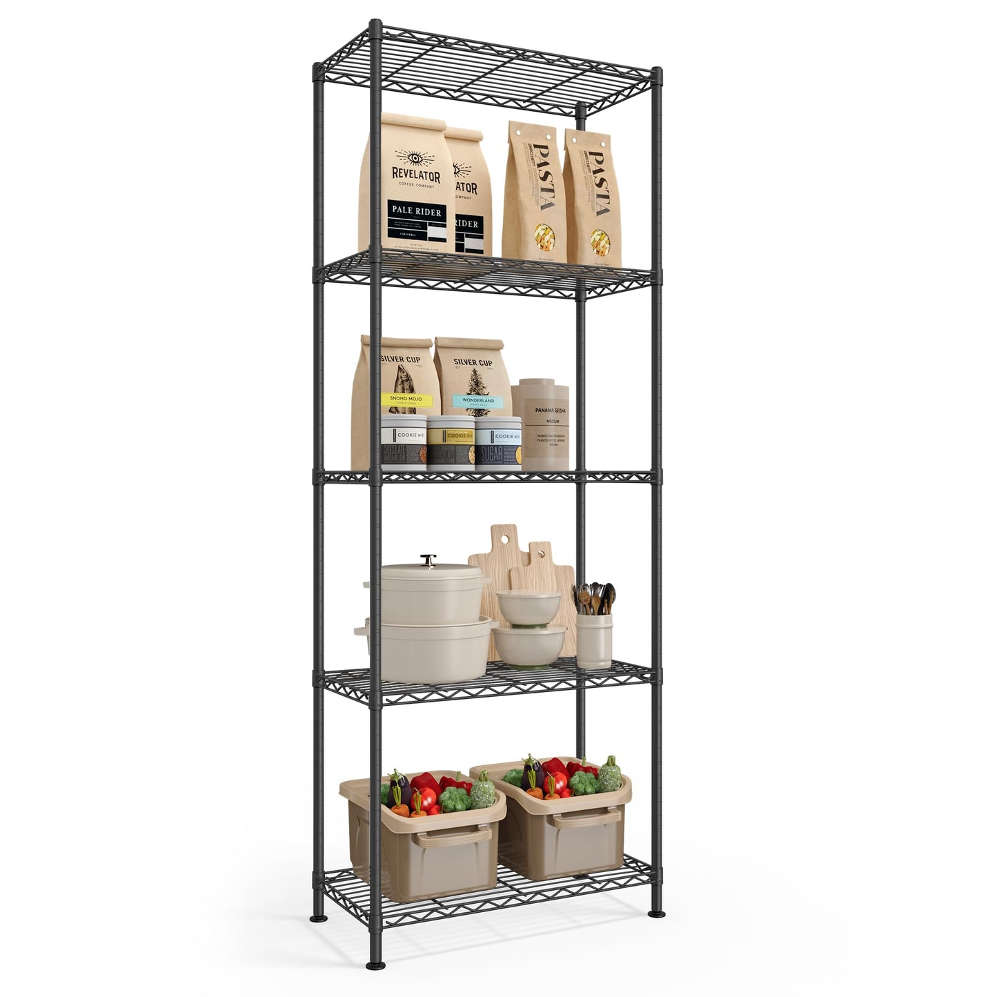 SONGMICS Storage Shelf, Small Metal Wire Shelving Unit, Adjustable Shelves, for Small Spaces, Garage, Bedroom, Living Room, Kitchen, Pantry, 5 Tier, 11.8 x 11.8 x 47.6 Inches, Ink Black ULGR123BH01