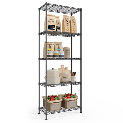 SONGMICS Storage Shelf, Small Metal Wire Shelving Unit, Adjustable Shelves, for Small Spaces, Garage, Bedroom, Living Room, Kitchen, Pantry, 5 Tier, 11.8 x 11.8 x 47.6 Inches, Ink Black ULGR123BH01