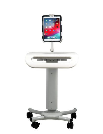 Rolling Medical Workstation – CTA Height Adjustable Mobile Secure Medical Workstation Cart for iPad 10th Gen 10.9" - 7/8/9 Gen 10.2”- Pro 11” - Air 4 - Galaxy Tab S3 - White (QPAD-HRSW)
