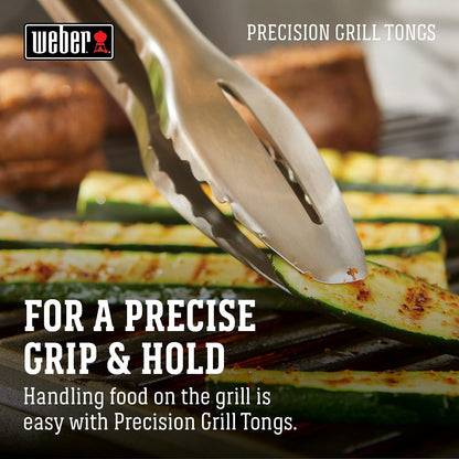 Weber Precision 3‑Piece Grilling Tool Set – Stainless Steel Tongs, Spatula & Silicone Basting Brush with Non‑Slip Handles and Hands‑Free Locking - Grill Accessory Kit