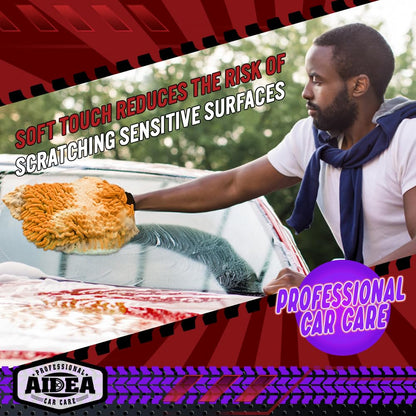 AIDEA Car Wash Mitt Microfiber, 2PK Scratch Free Lint-Free, Premium Chenille Microfiber Mitt Car Wash Brush, Green, Regular Size 7.12''X10.14''