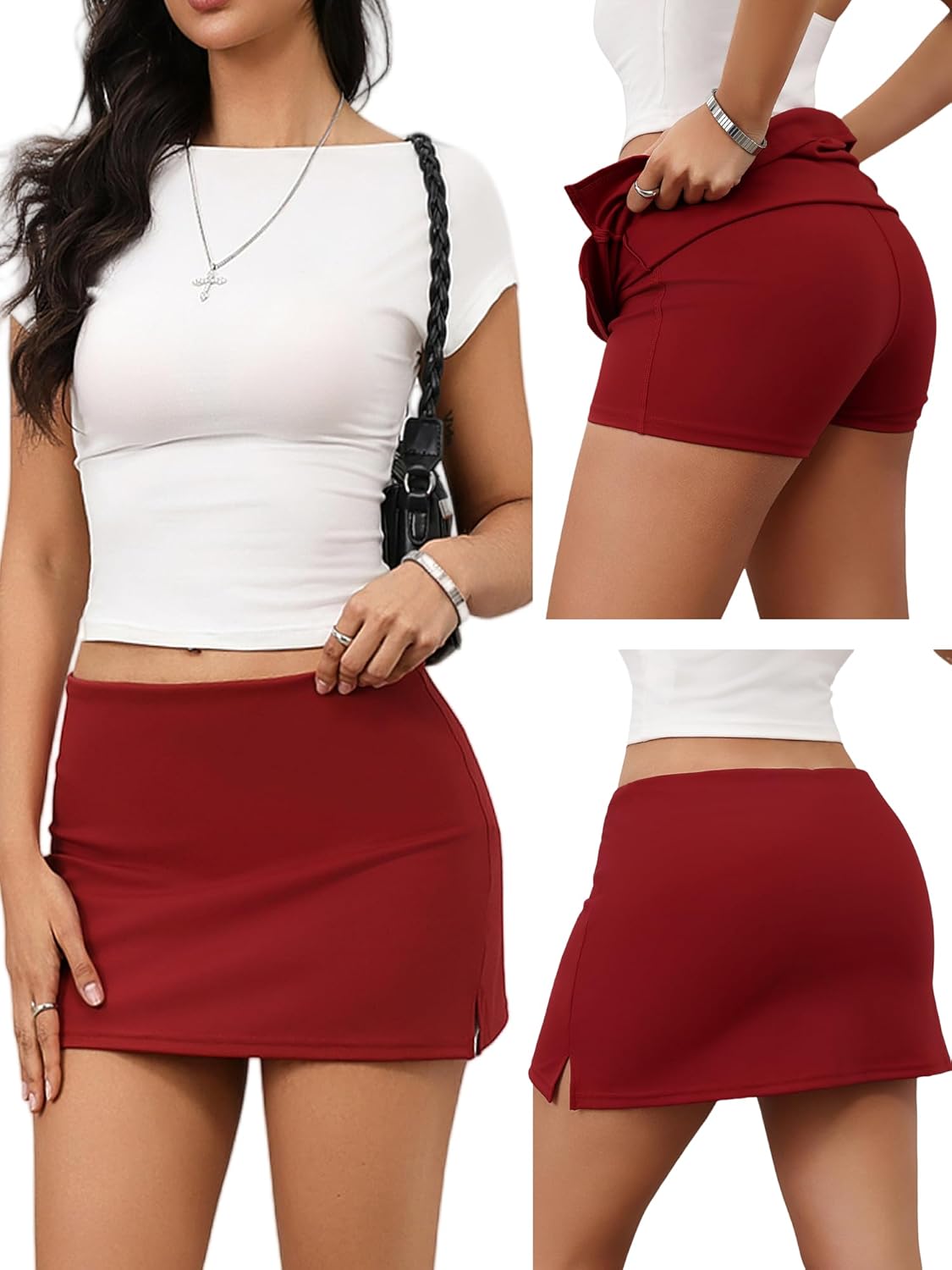 Danysu Dehnbare Mini Skorts Mid Waist Rock mit Shorts Seitenschlitz 2025 Sport Alltag Ausgeh-Outfits