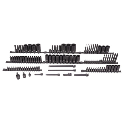 SUNEX Tools 80 Piece 3/8 in. Drive Master Impact Socket Set, Universal, Star, External Star, Extensions, Universal Joint, SAE and Metric, 8mm to 19mm and 5/16 in. to 3/4 in., CR-MO Steel, Model 3580