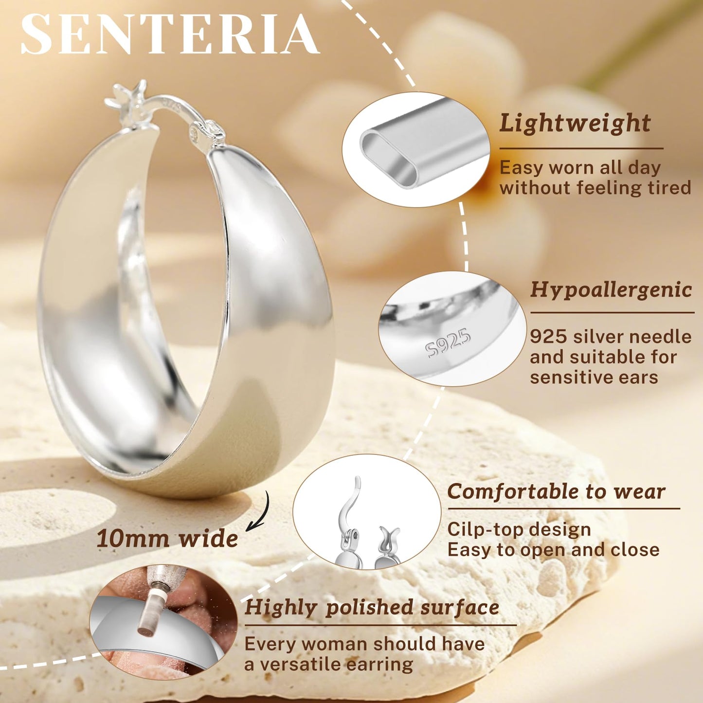 Senteria Dicke, klobige, vergoldete Creolen für Frauen, hypoallergene, 14K vergoldete Creolen, leichte, große goldene Creolen für Frauen, 30 MM